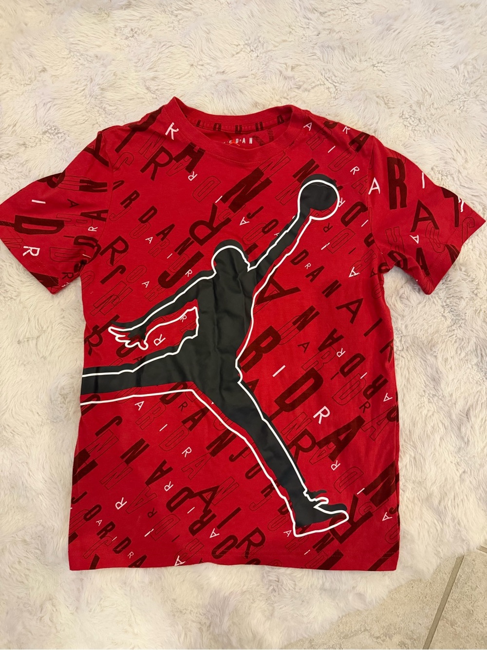 Jordan Red Short Sleeve Tee with Black Jumpman Graphic